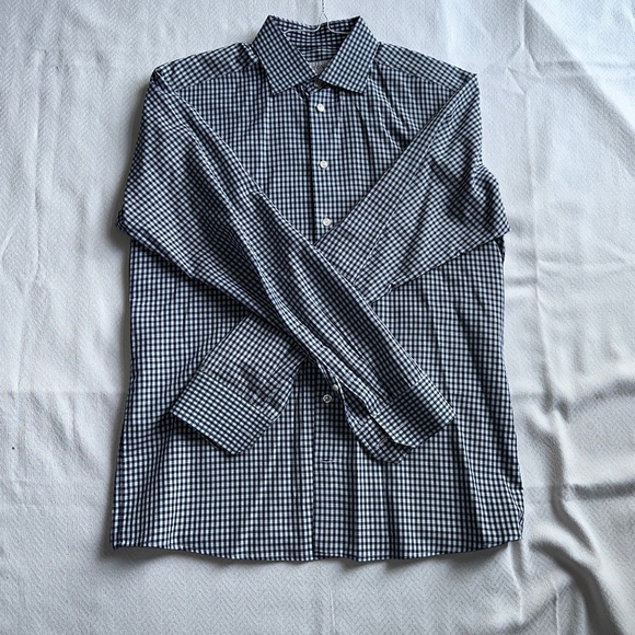 Eton Men's Dress Shirt, Size 43 or 17 slim, Black and White Check - Picture 9 of 12